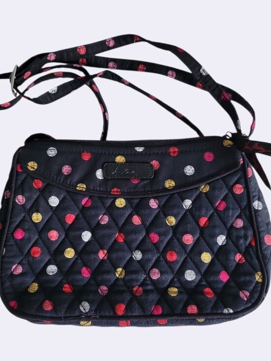 Vera Bradley Handbags - Vera Bradley Quilted Hipster Crossbody Black Multicolor Polka Dot 9x6x2.5"